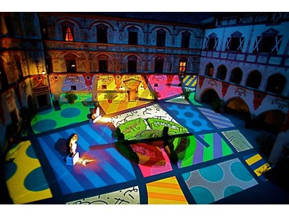 Hochzeit - Herbsthochzeit - Lightshow in den Innenhof des Schlosses von Künstler Romero Britto  - Schloss Tratzberg