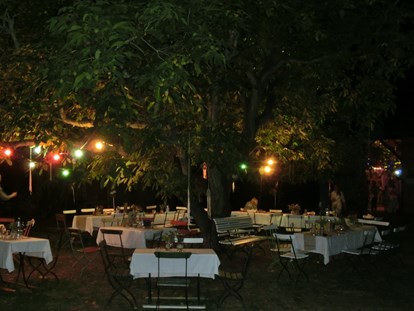 Hochzeit - Festzelt - Abendbeleuchtung unter dem alten Nussbaum... - Alte Försterei
