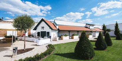 Hochzeit - Standesamt - Weinviertel - Ein Outdoor-Buffet bei strahlendem Himmel. - Schloss Raggendorf