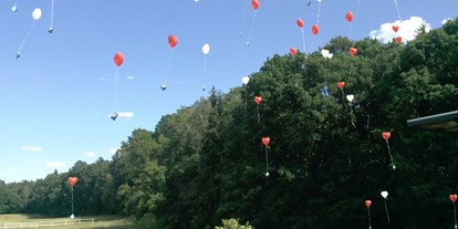 Hochzeit - Hochzeits-Stil: Rustic - Brandenburg - Luftballons auf Wiese - Gut Sarnow - Hotel, Restaurant und Reitanlage