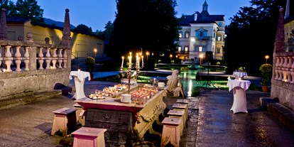 Hochzeit - Garten - Obertrum am See - Desserbuffet am Fürstentisch | in den Hellbrunner Wasserspielen - Gasthaus zu Schloss Hellbrunn