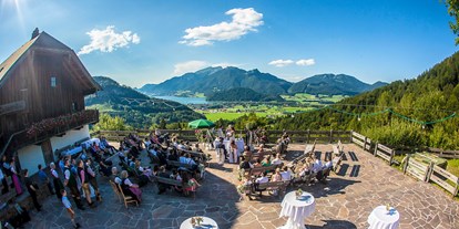 Hochzeit - Personenanzahl - Ebensee - Die Panorama-Terrasse mit Blick über den Wolfgangsee. - Laimeralm