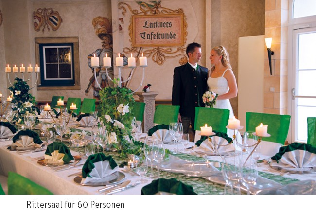 Der Rittersaal des Schlosshotel Lacknerhof für bis zu 60 Hochzeitsgäste