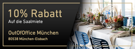 10% Rabatt auf die Saalmiete im OutOfOffice München-Eisbach für Hochzeiten im Sommer 2020