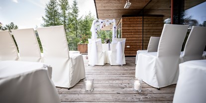 Hochzeit - wolidays (wedding+holiday) - Tirol - Unser Außenbereich ist beliebt für eine Trauung im Freien, die Agape und den Empfang. - Lizum 1600 - Ihre Hochzeitslocation