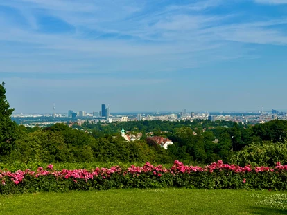 Hochzeit - Höbersdorf - Gartenbereich 
Blick auf Wien und im 
Vordergrund die GrinzingerKirche - Am Reisenberg  Wedding & Eventlocation
