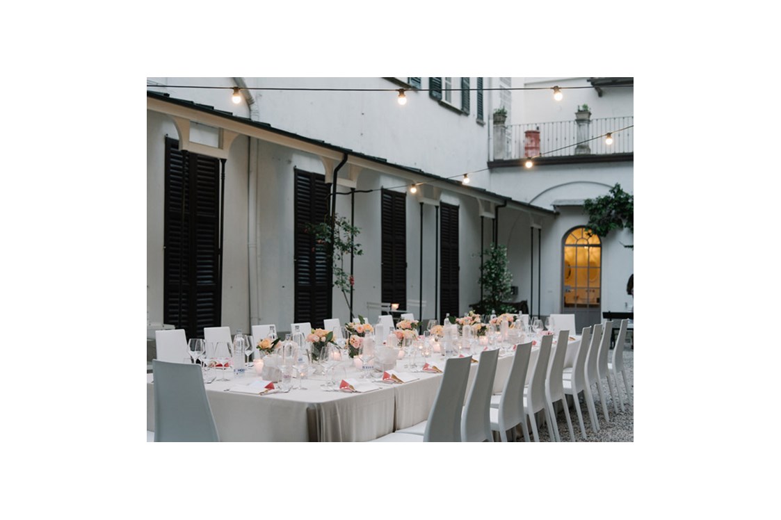 Hochzeit: Der Innenhof mit Blick auf den privaten Garten ist im Sommer ideal für einen Aperitif oder ein Essen im Freien. - Villa Piceni