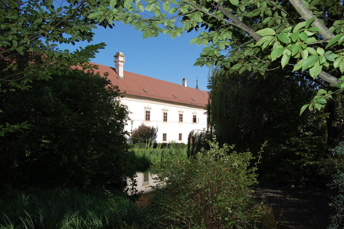 Hochzeit: Schlosshof mit Teich im Vordergrund - Schloss Schiltern