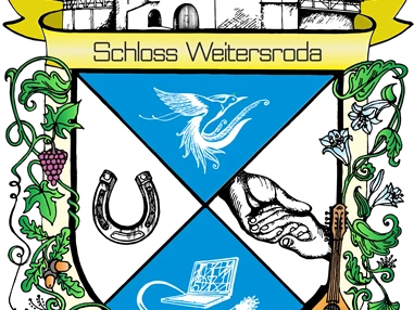 Hochzeitslocation: Ein Paradiesvogel, Pferde, Lebenkunst, moderne Technik, Musik und Gartenbau - diese Aspekte sind in unserem Schlosswappen dargestellt. - Schloss Weitersroda