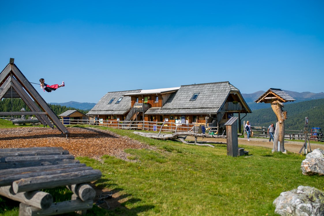 Hochzeit: Almgasthaus in den Nockbergen mit riesigem Holz - Spielplatz - Hiasl Zirbenhütte