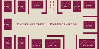 Matrimonio - Gumpoldskirchen - Kaiser Stüberl
Das elegante Kaiser-Stüberl zu ebener Erde fasst 60 Sitzplätze, teilt sich in zwei Bereiche wovon ein Bereich in einzelne Logen gegliedert ist. Der Saal ist ausgestattet mit Gratis-WLAN, Musik-Anlage, LED Beleuchtung, Farben Änderbar und Klimaanlage
 - Restaurant Kardos K.u.K. Spezialitäten