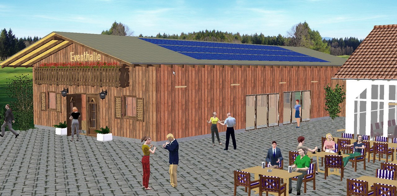 Eventhalle am Freizeitresort Mudau im Odenwald Angaben zu den Festsälen Eine Hälfte der Eventhalle 