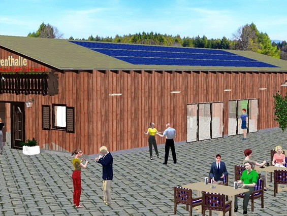 Hochzeitslocation: Skizze des Neubaus (Fertigstellung voraussichtlich Oktober 2025)  - Eventhalle am Freizeitresort Mudau im Odenwald