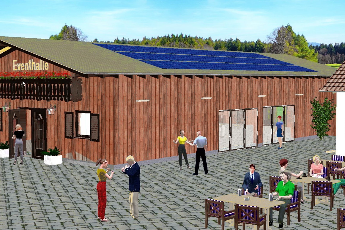 Hochzeitslocation: Skizze des Neubaus (Fertigstellung voraussichtlich Oktober 2025)  - Eventhalle am Freizeitresort Mudau im Odenwald