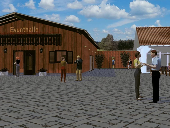 Hochzeitslocation: Skizze des Neubaus (Fertigstellung voraussichtlich Oktober 2025)  - Eventhalle am Freizeitresort Mudau im Odenwald