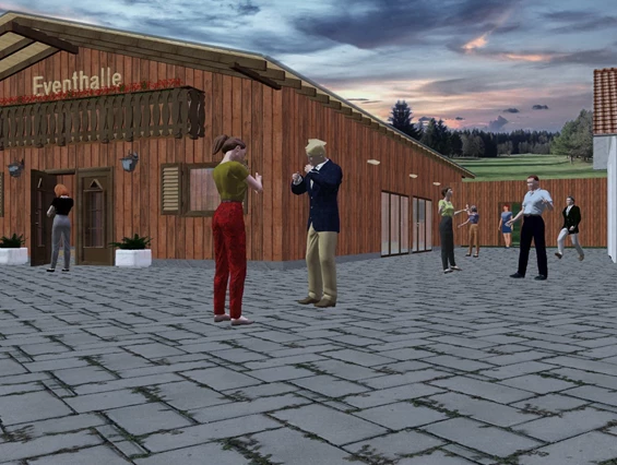 Hochzeitslocation: Skizze des Neubaus (Fertigstellung voraussichtlich Oktober 2025)  - Eventhalle am Freizeitresort Mudau im Odenwald