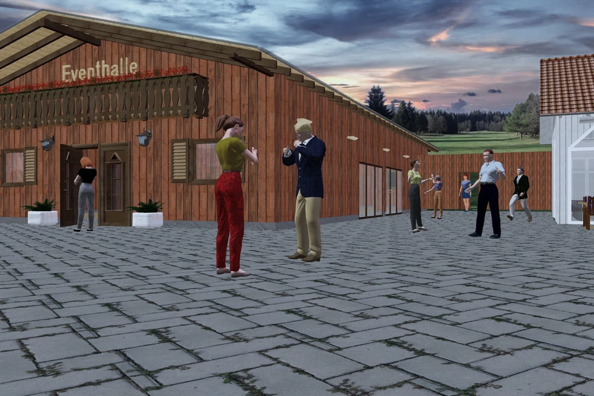 Hochzeitslocation: Skizze des Neubaus (Fertigstellung voraussichtlich Oktober 2025)  - Eventhalle am Freizeitresort Mudau im Odenwald