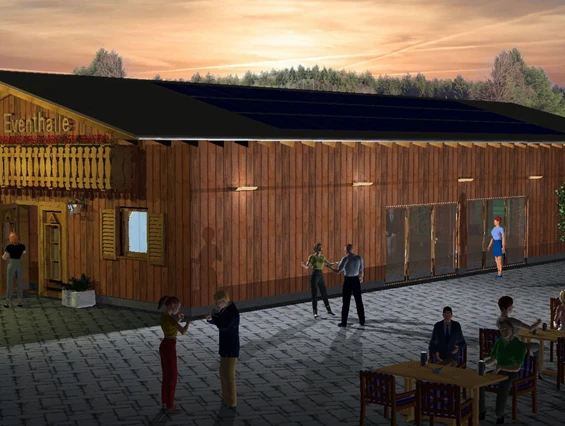 Hochzeitslocation: Skizze des Neubaus (Fertigstellung voraussichtlich Oktober 2025)  - Eventhalle am Freizeitresort Mudau im Odenwald