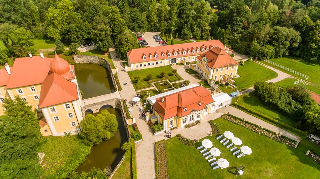 Hochzeit: Panoramaansicht Schlossgelände - Eventlocation Schloss Thurn