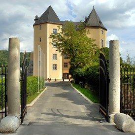 Hochzeit: Blick vom Schlosstor zum Schloss - Schloss Steyregg