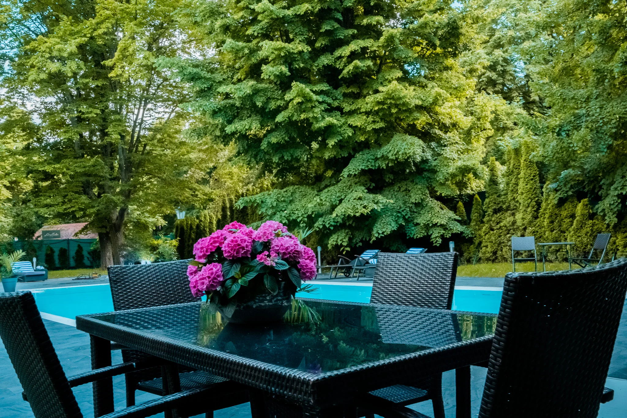 Hochzeitslocation: Garten mit Pool Sitzmöglichkeiten - Wienerwald Residenz