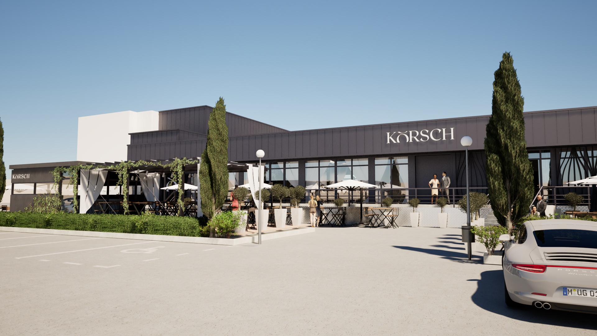 Hochzeit: Location Front Tageslicht Perspektive 1 - KÖRSCH Eventlocation
