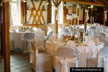 Hochzeit: Hochzeit 20.06.2015
Bei dieser Hochzeit für 80 Personen, wurden ausschließlich runde Tische mit Hussen verwendet. - Gasthof Wösner