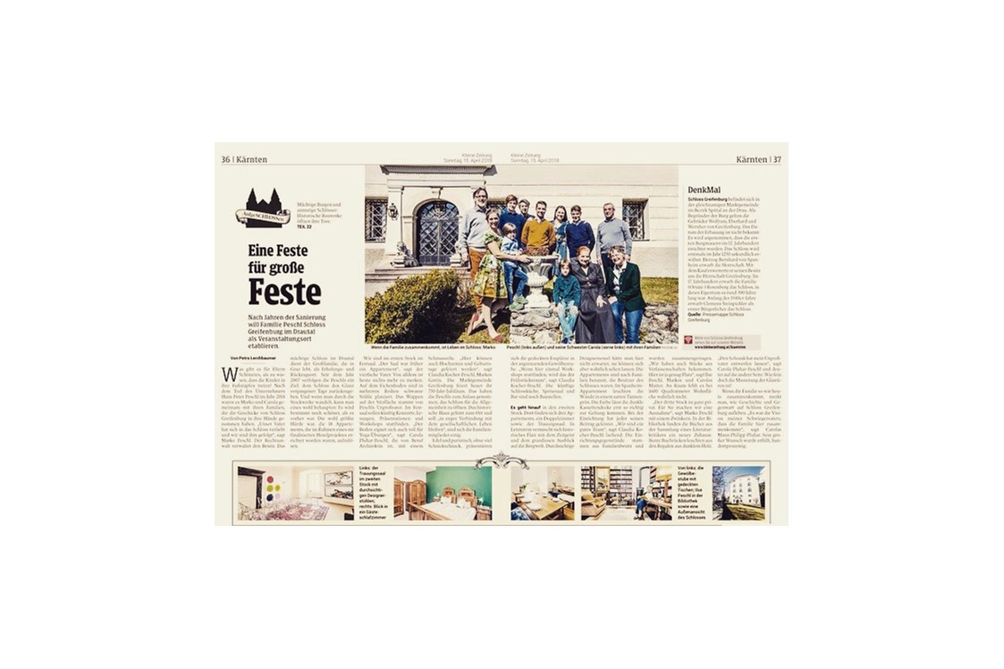 Hochzeit: Eine Feste für große Feste - Artikel der Kleinen Zeitung - Reportage "Aufgeschlossen" - Schloss Greifenburg