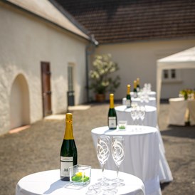Hochzeit: Der Innenhof eignet sich bestens für einen Sektempfang. - Schloss Lackenbach