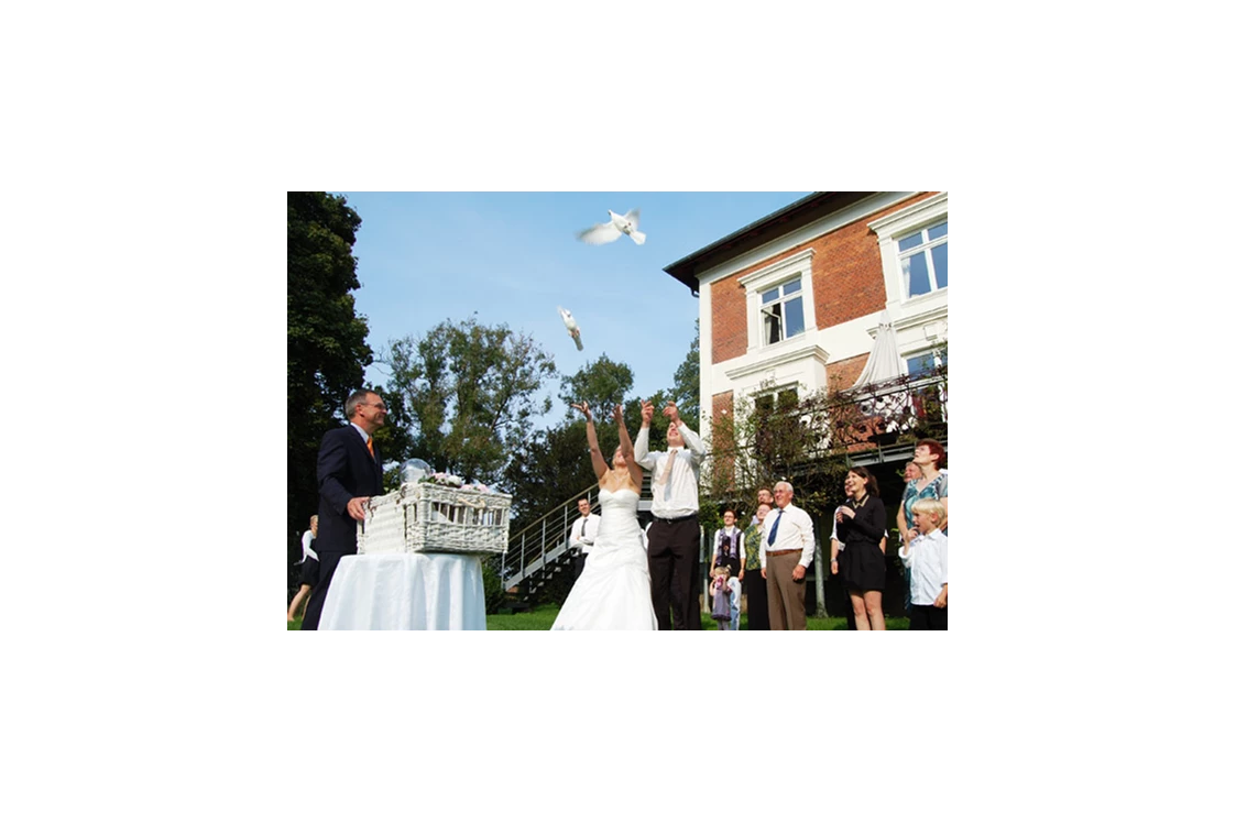 Hochzeit: Taubenshow vor dem Gutshaus Groß Siemen - Gut Gross Siemen