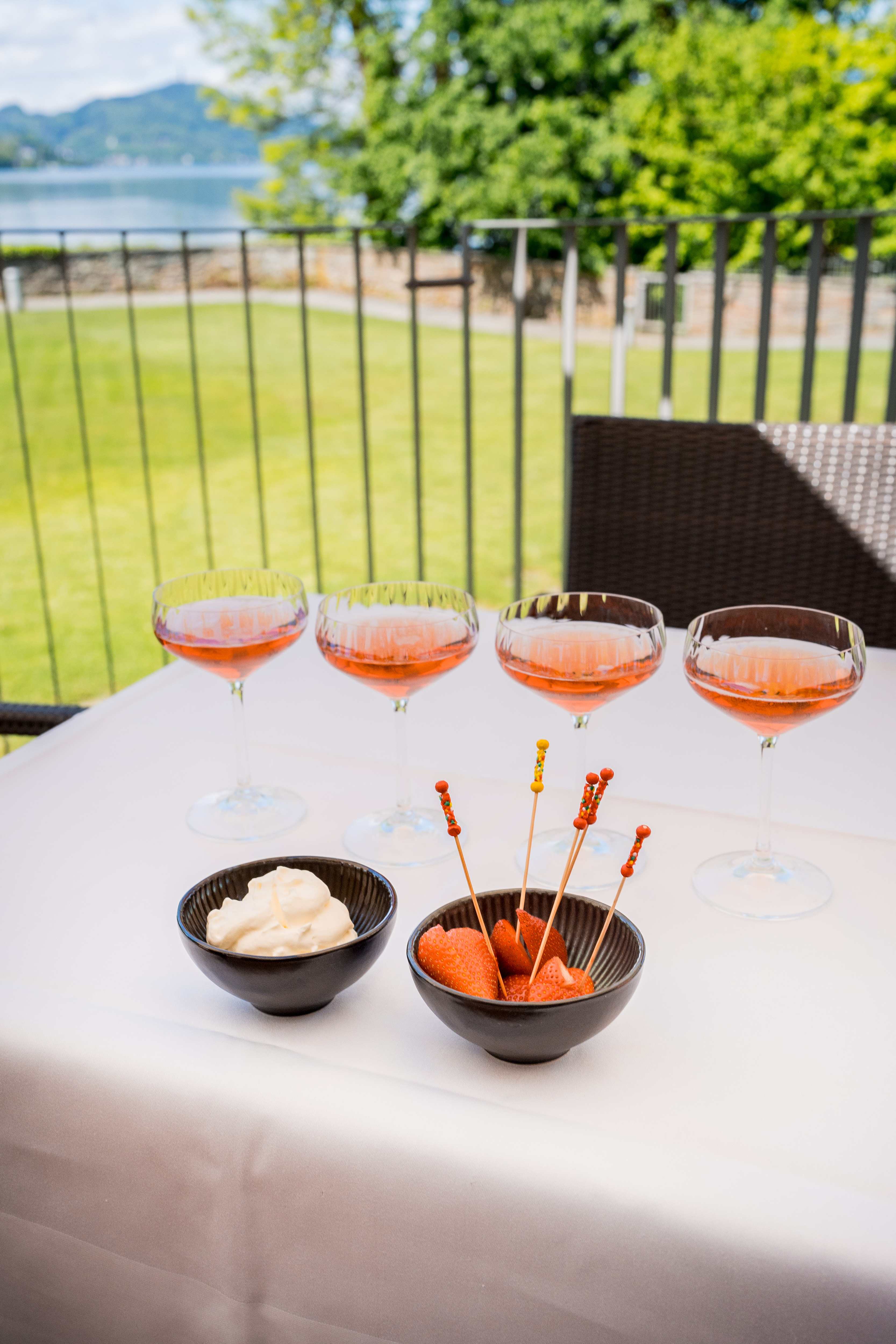 Hochzeitslocation: Die perfekte Begleitung zum Rose Champagner, Erdbeeren mit Schlagobers.
www.tanjaundjosef.at - Schloss Maria Loretto am Wörthersee